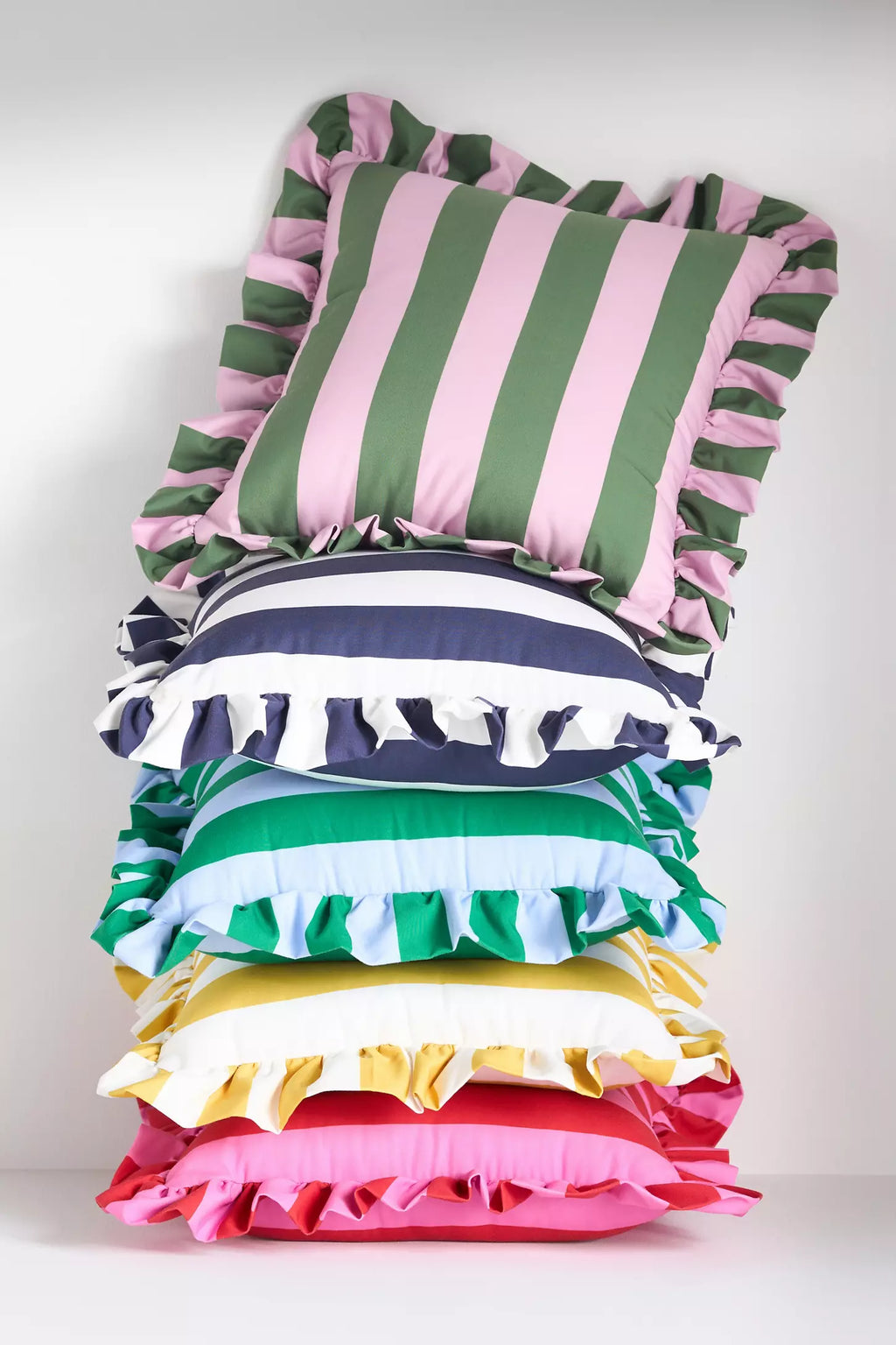 Maeve Striped Ruffle Indoor/Outdoor Cushion