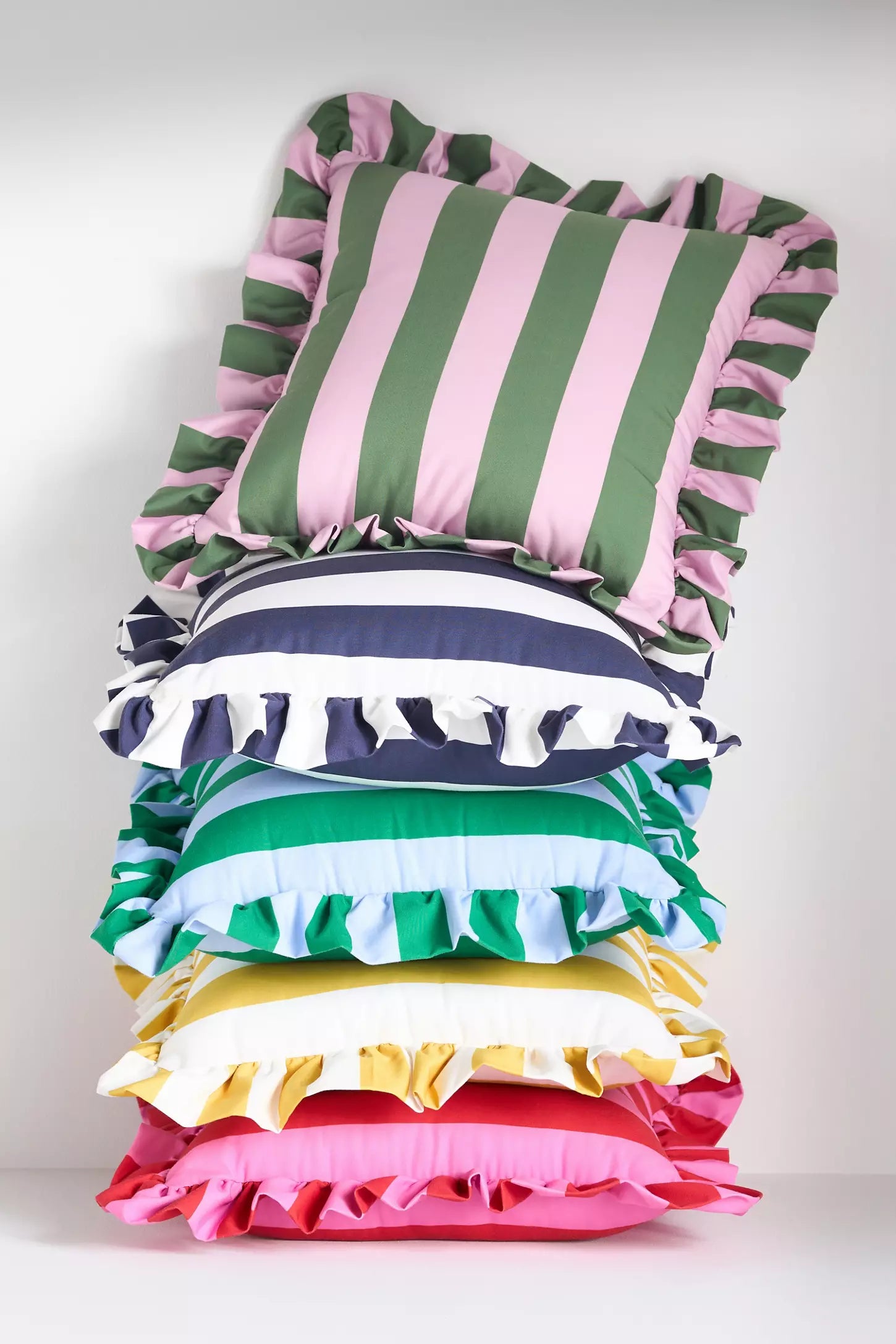 Maeve Striped Ruffle Indoor/Outdoor Cushion